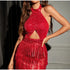 Sexy Tassel Shiny Sequin Evening Dress for Women Sleeveless Backless Mini Robe